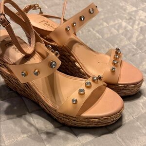 Nude Studded Wedge Sandals